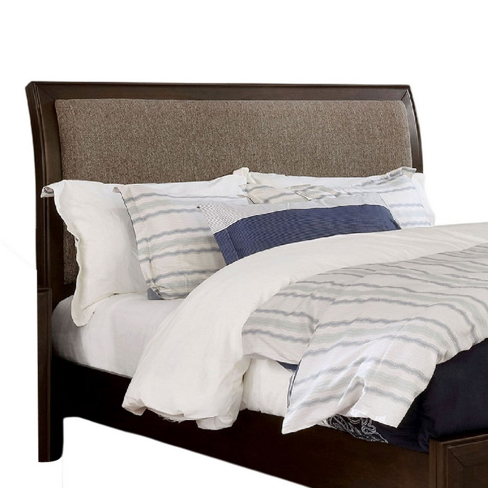 Amie Queen Size Bed, Modern Upholstered Headboard, Brown Solid Wood - BM328882
