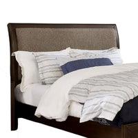 Amie Queen Size Bed, Modern Upholstered Headboard, Brown Solid Wood - BM328882