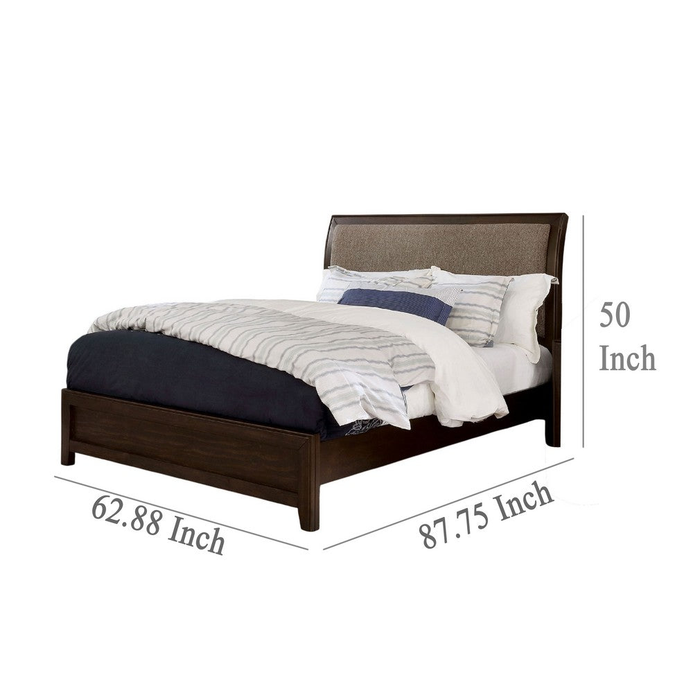 Amie Queen Size Bed, Modern Upholstered Headboard, Brown Solid Wood - BM328882