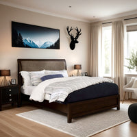 Amie Queen Size Bed, Modern Upholstered Headboard, Brown Solid Wood - BM328882