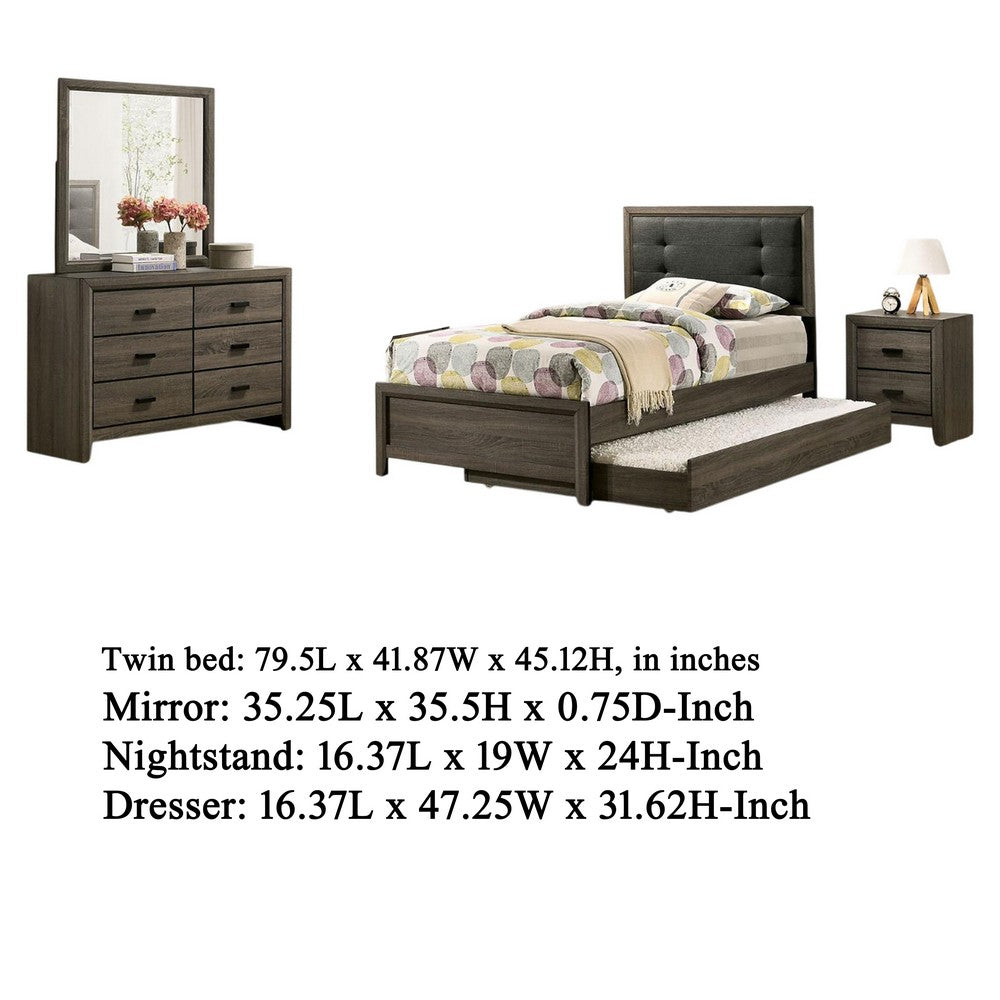 Meli 4pc Twin Size Bed Set with Dresser, Dark Gray Solid Wood Frame - BM328897