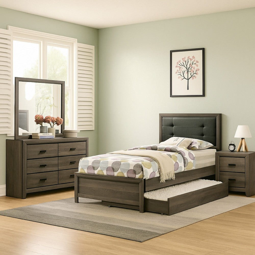 Meli 4pc Twin Size Bed Set with Dresser, Dark Gray Solid Wood Frame - BM328897