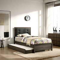 Meli Twin Size Bed, Button Tufted Upholstery, Dark Gray Solid Wood - BM328898