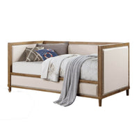 Kyra Twin Daybed with Nailhead Trim, Light Oak Pinewood, Beige Fabric - BM328907