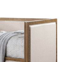 Kyra Twin Daybed with Nailhead Trim, Light Oak Pinewood, Beige Fabric - BM328907