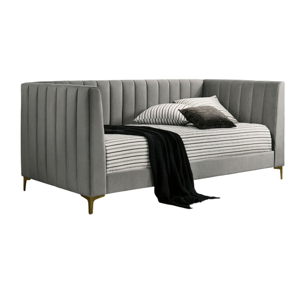 Iina Twin Daybed with Tuxedo Details, Gray Channel Tufted Flannelette - BM328908