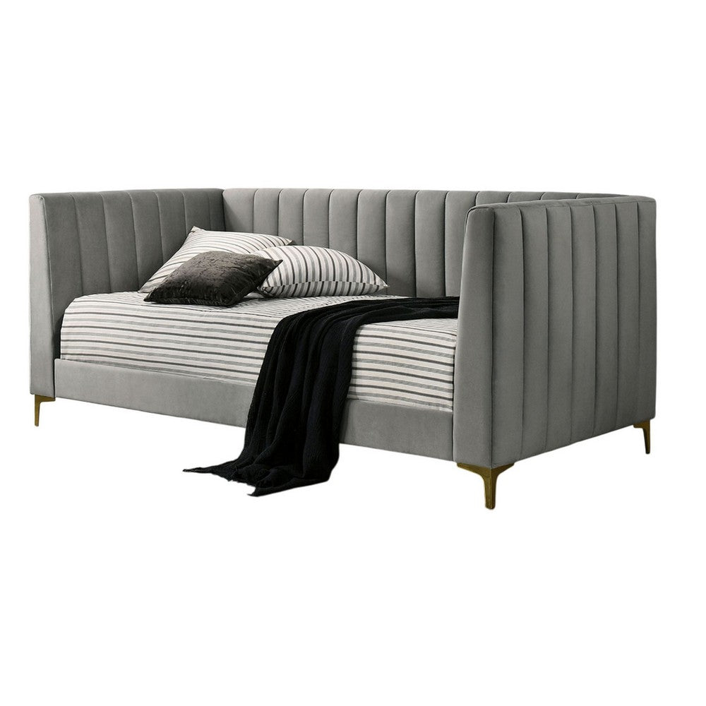 Iina Twin Daybed with Tuxedo Details, Gray Channel Tufted Flannelette - BM328908