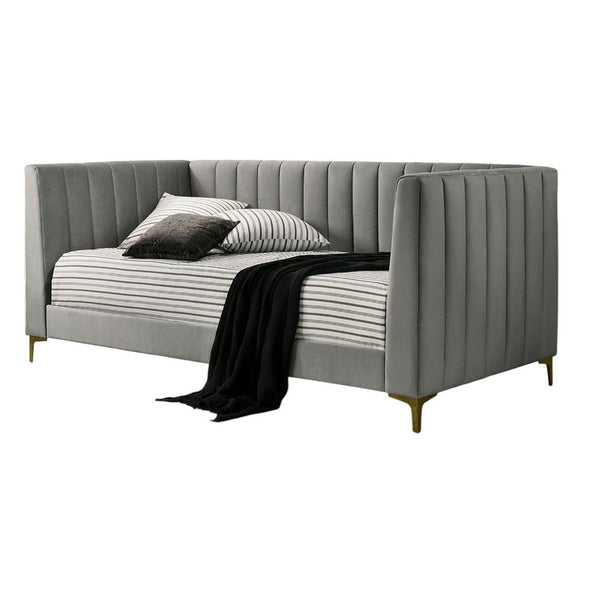 Iina Twin Daybed with Tuxedo Details, Gray Channel Tufted Flannelette - BM328908