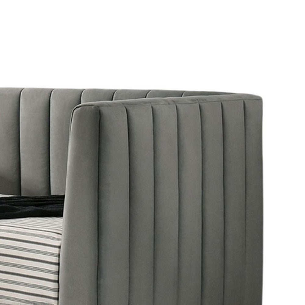 Iina Twin Daybed with Tuxedo Details, Gray Channel Tufted Flannelette - BM328908