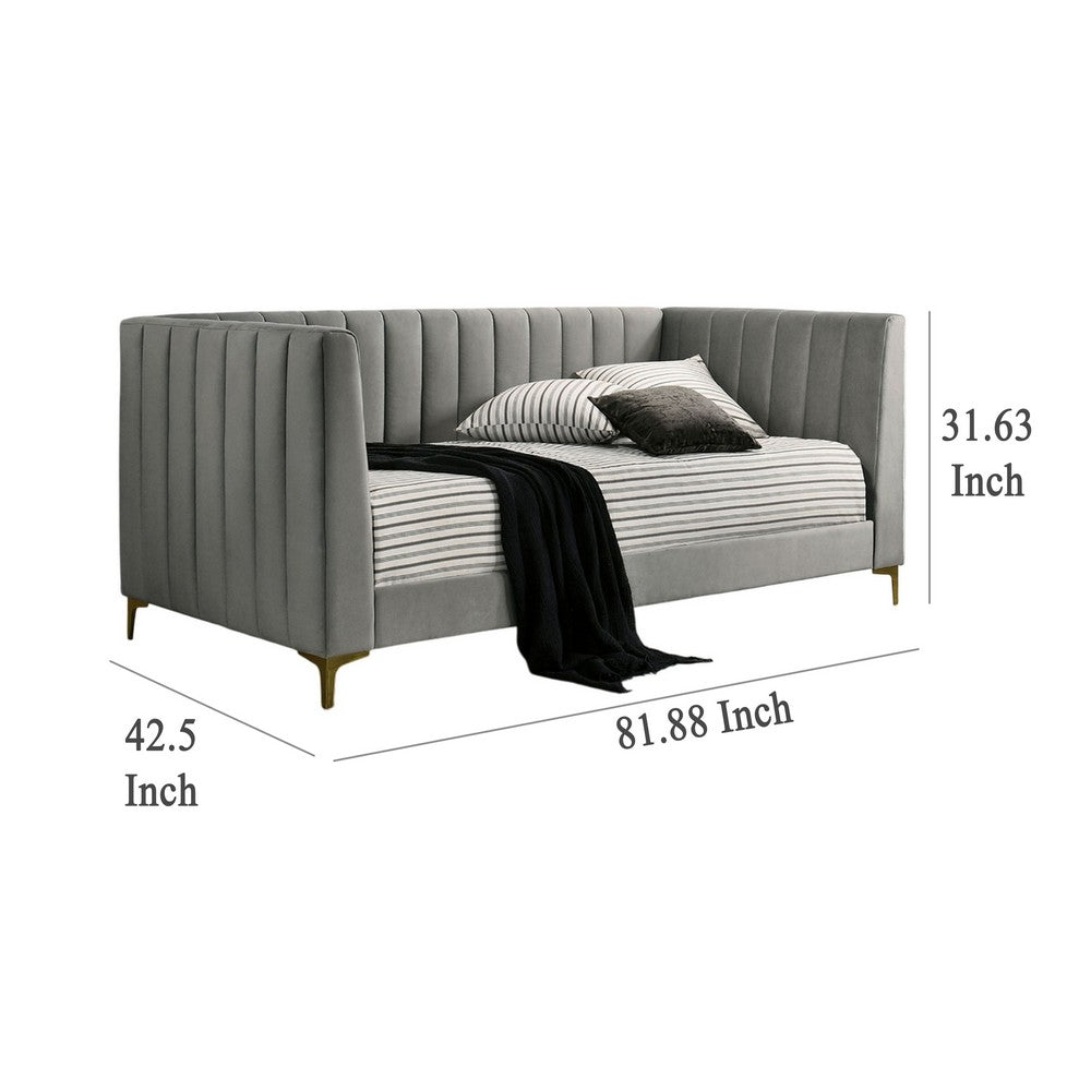 Iina Twin Daybed with Tuxedo Details, Gray Channel Tufted Flannelette - BM328908