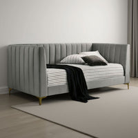 Iina Twin Daybed with Tuxedo Details, Gray Channel Tufted Flannelette - BM328908