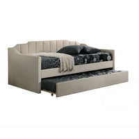 Oren Twin Daybed with Staircase Headboard, Beige Channel Tufted Fabric - BM328909