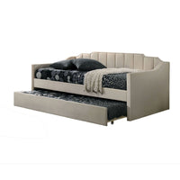 Oren Twin Daybed with Staircase Headboard, Beige Channel Tufted Fabric - BM328909