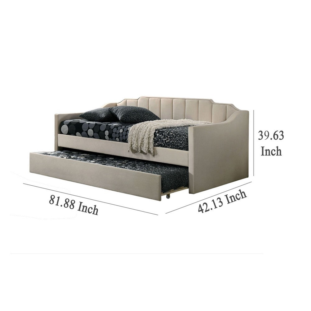 Oren Twin Daybed with Staircase Headboard, Beige Channel Tufted Fabric - BM328909