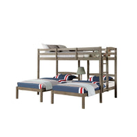 Tenn Triple Twin Bunk Bed, Built In Nightstand and USB Port, Gray Wood - BM328916