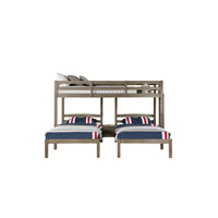 Tenn Triple Twin Bunk Bed, Built In Nightstand and USB Port, Gray Wood - BM328916