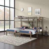 Tenn Triple Twin Bunk Bed, Built In Nightstand and USB Port, Gray Wood - BM328916