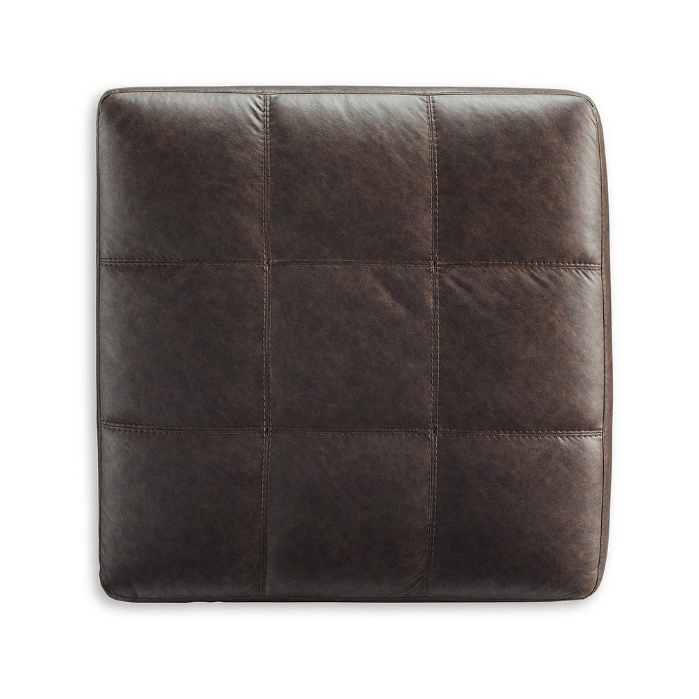 Barl Oversized Ottoman, Plush Dark Brown Faux Leather Cushion, 36 Inch -BM328962