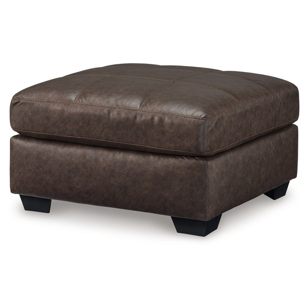 Barl Oversized Ottoman, Plush Dark Brown Faux Leather Cushion, 36 Inch -BM328962
