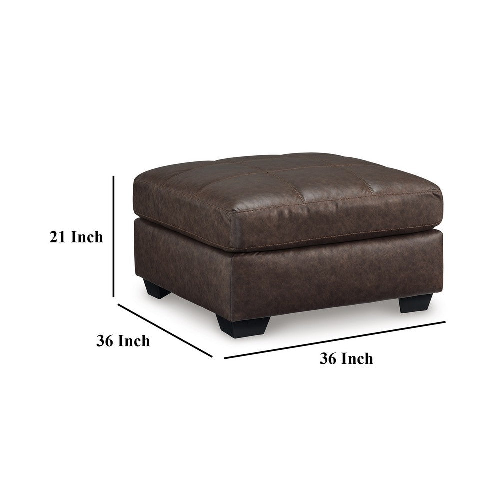 Barl Oversized Ottoman, Plush Dark Brown Faux Leather Cushion, 36 Inch -BM328962