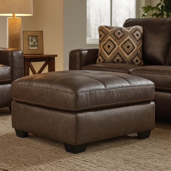 Barl Oversized Ottoman, Plush Dark Brown Faux Leather Cushion, 36 Inch -BM328962