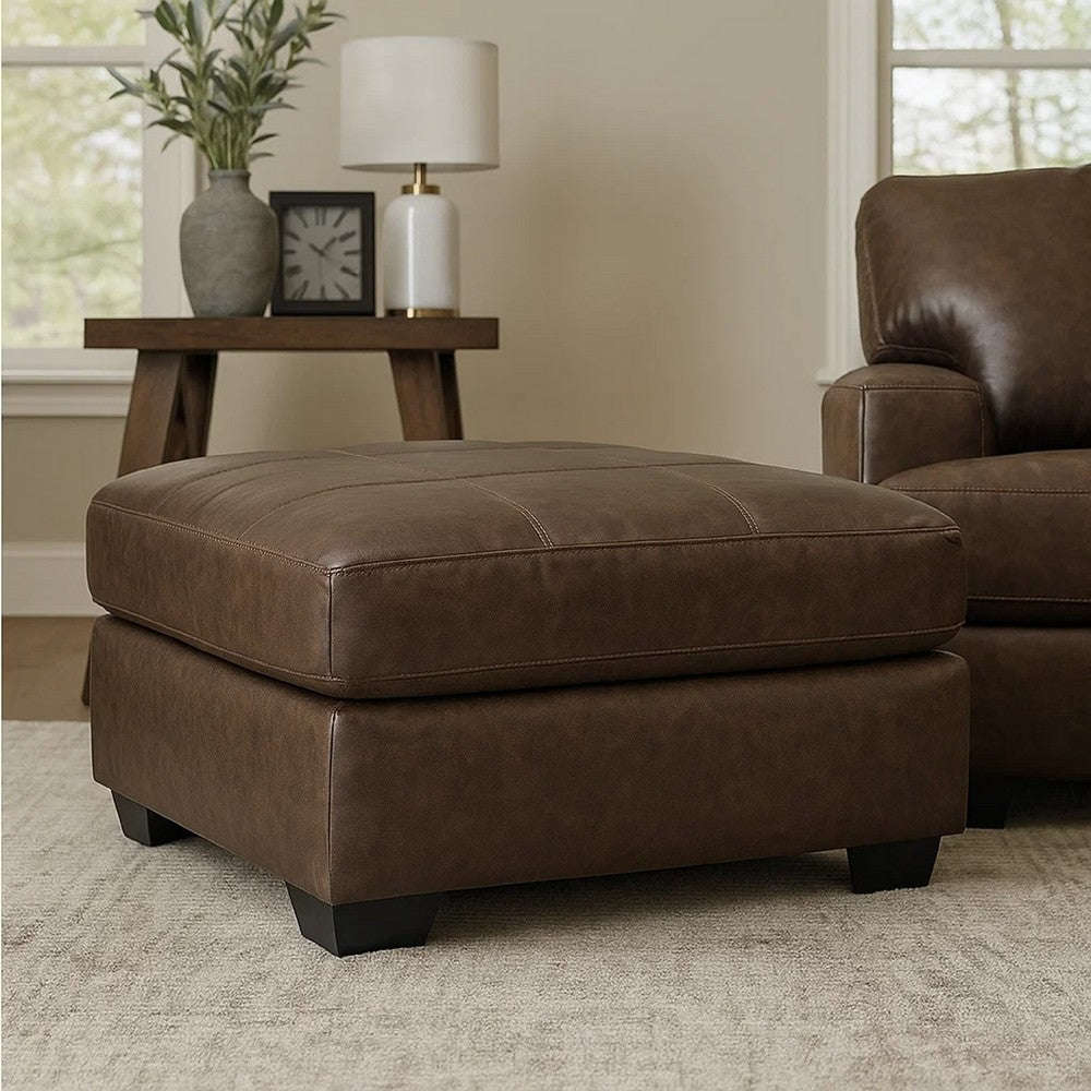 Barl Oversized Ottoman, Plush Dark Brown Faux Leather Cushion, 36 Inch -BM328962