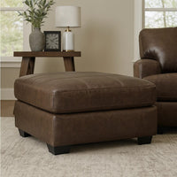 Barl Oversized Ottoman, Plush Dark Brown Faux Leather Cushion, 36 Inch -BM328962