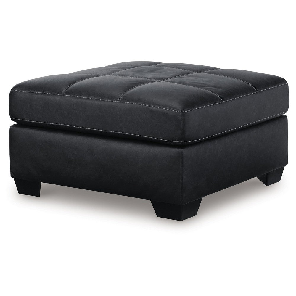 Barl Oversized Ottoman, Classic Black Faux Leather Cushion, 36 Inch -BM328963