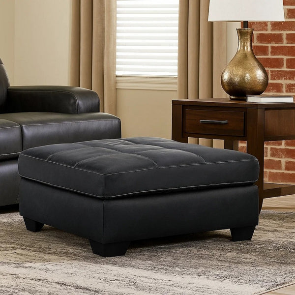 Barl Oversized Ottoman, Classic Black Faux Leather Cushion, 36 Inch -BM328963