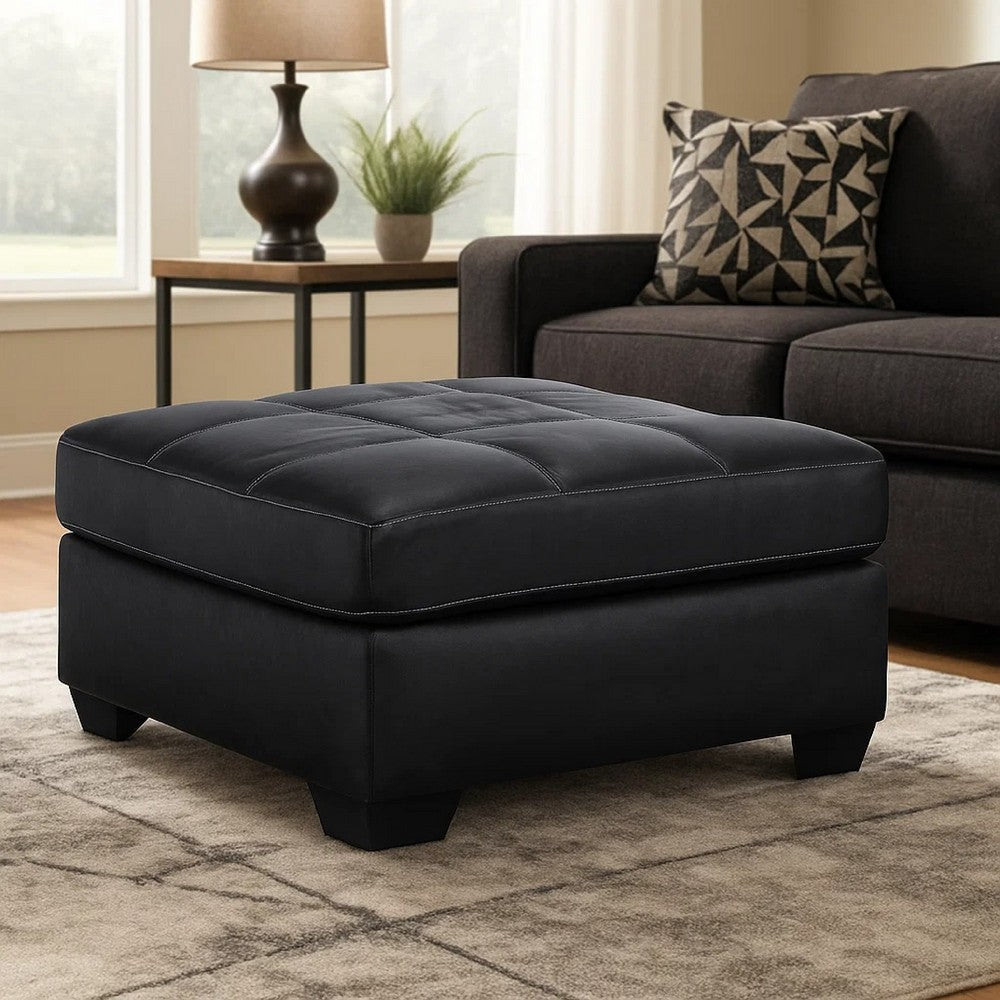 Barl Oversized Ottoman, Classic Black Faux Leather Cushion, 36 Inch -BM328963