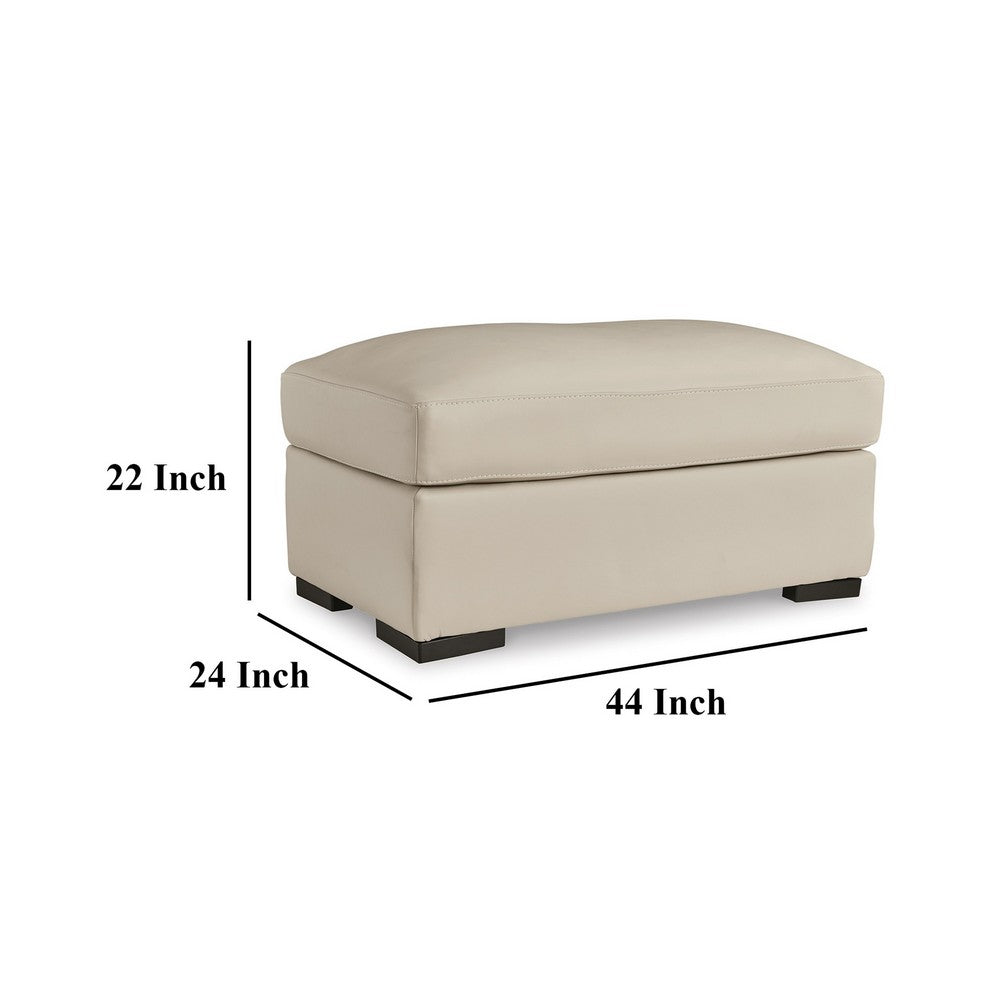 Rove Ottoman, 44 Inch Plush Cream Real and Faux Leather Cushion Top -BM328964