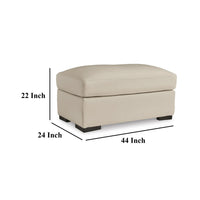 Rove Ottoman, 44 Inch Plush Cream Real and Faux Leather Cushion Top -BM328964