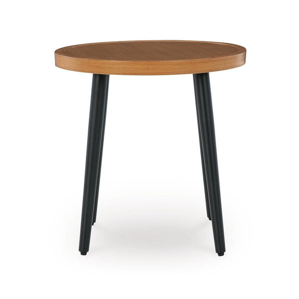 Izon Outdoor Round End Table, Modern Design, 22 Inch Black Brown Metal -BM328982