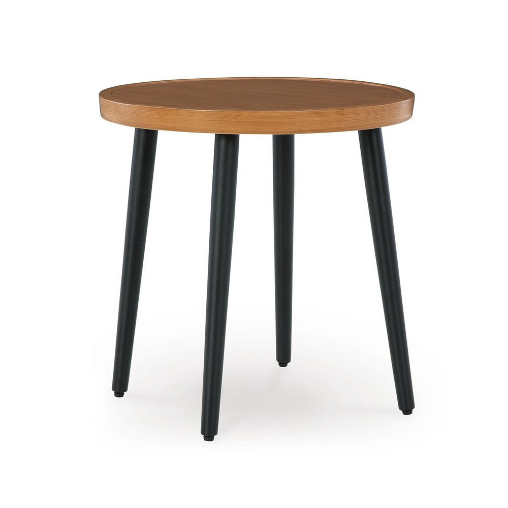 Izon Outdoor Round End Table, Modern Design, 22 Inch Black Brown Metal -BM328982
