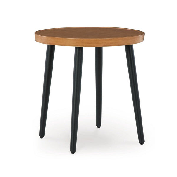 Izon Outdoor Round End Table, Modern Design, 22 Inch Black Brown Metal -BM328982