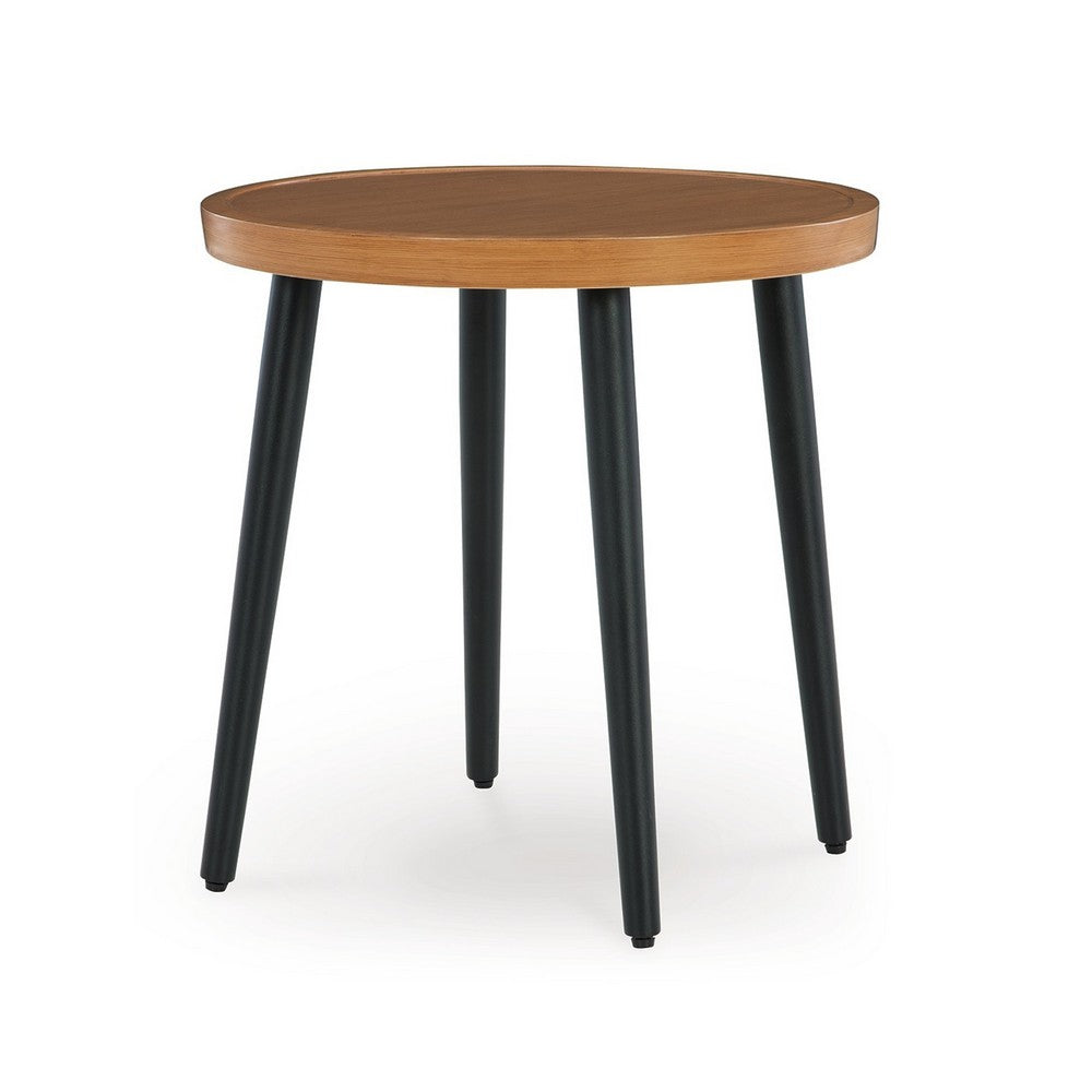 Izon Outdoor Round End Table, Modern Design, 22 Inch Black Brown Metal -BM328982