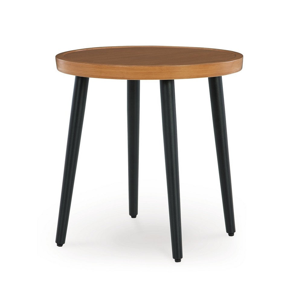 Izon Outdoor Round End Table, Modern Design, 22 Inch Black Brown Metal -BM328982