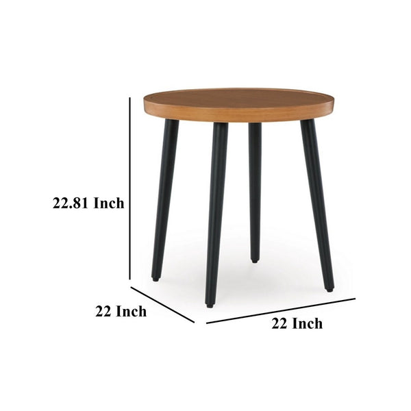 Izon Outdoor Round End Table, Modern Design, 22 Inch Black Brown Metal -BM328982