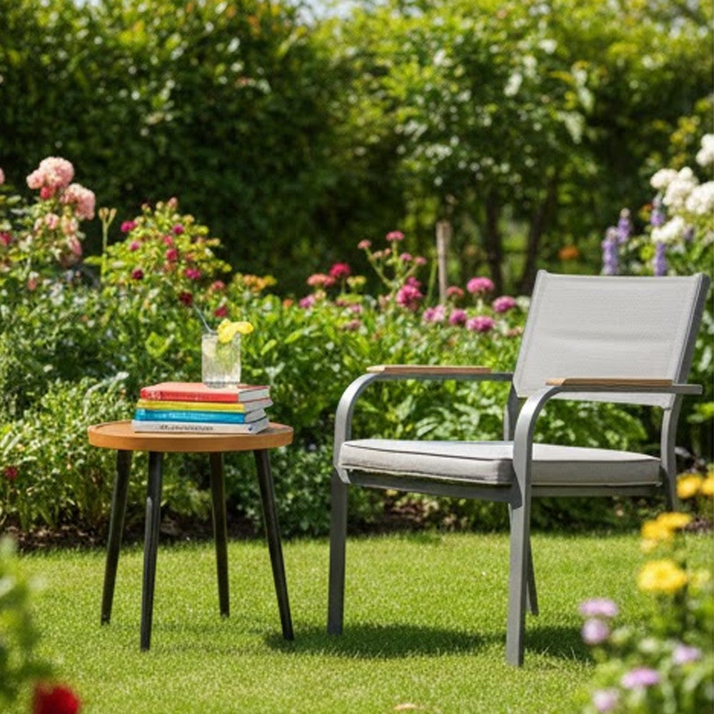 Izon Outdoor Round End Table, Modern Design, 22 Inch Black Brown Metal -BM328982