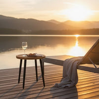 Izon Outdoor Round End Table, Modern Design, 22 Inch Black Brown Metal -BM328982