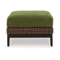 Izon Outdoor Ottoman, Brown Woven Wicker, Green Polyester, 28 Inch -BM328983