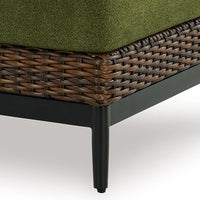 Izon Outdoor Ottoman, Brown Woven Wicker, Green Polyester, 28 Inch -BM328983