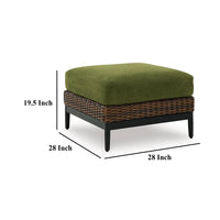 Izon Outdoor Ottoman, Brown Woven Wicker, Green Polyester, 28 Inch -BM328983