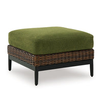 Izon Outdoor Ottoman, Brown Woven Wicker, Green Polyester, 28 Inch -BM328983
