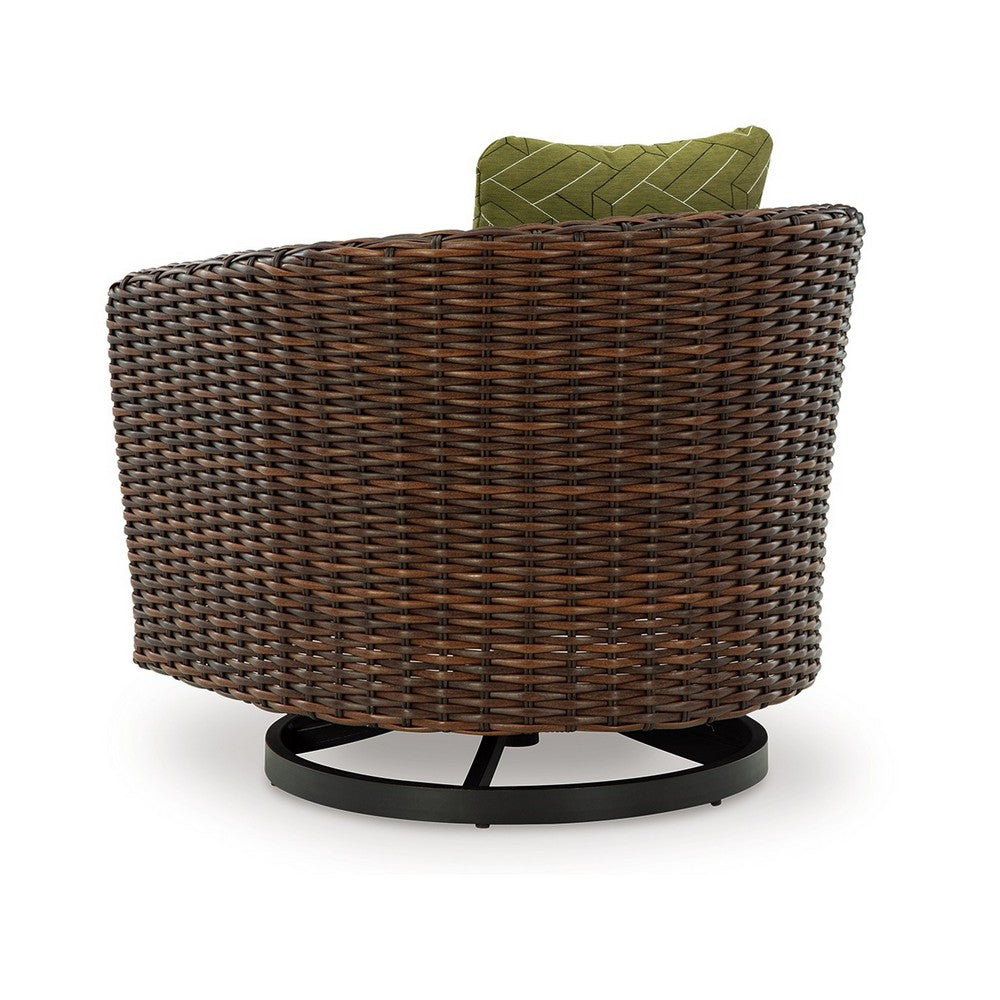 Izon Outdoor Swivel Lounge Chair, Green Polyester, Brown Black Woven -BM328984