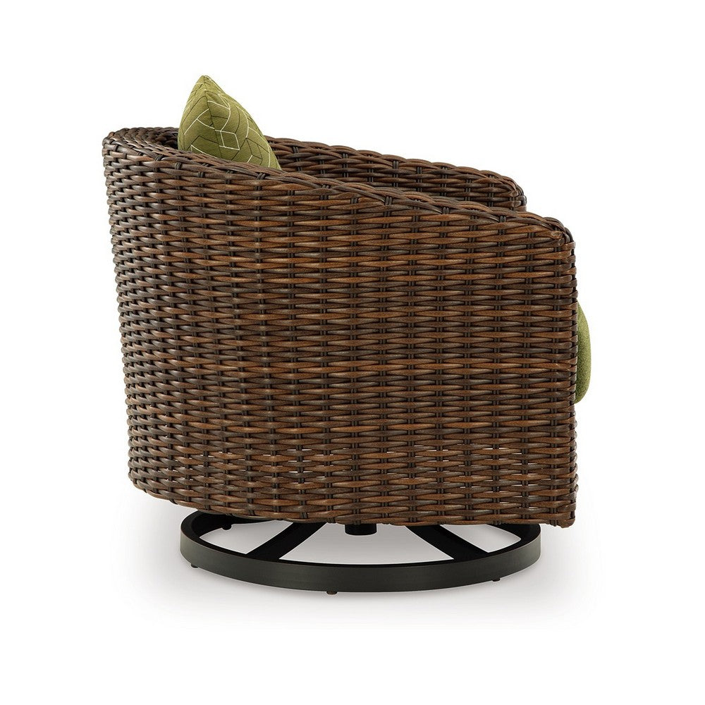 Izon Outdoor Swivel Lounge Chair, Green Polyester, Brown Black Woven -BM328984