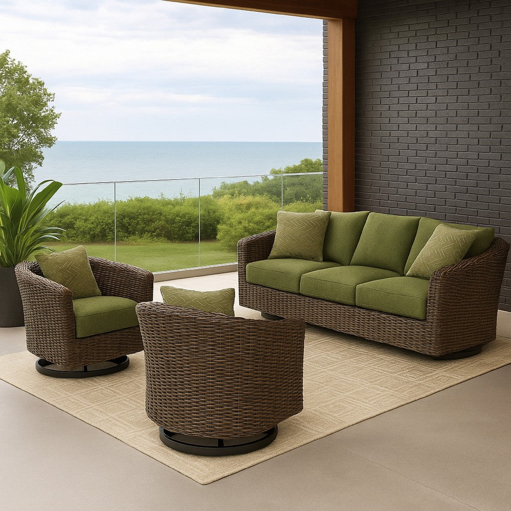 Izon Outdoor Swivel Lounge Chair, Green Polyester, Brown Black Woven -BM328984