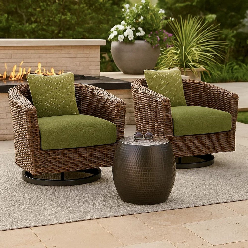 Izon Outdoor Swivel Lounge Chair, Green Polyester, Brown Black Woven -BM328984