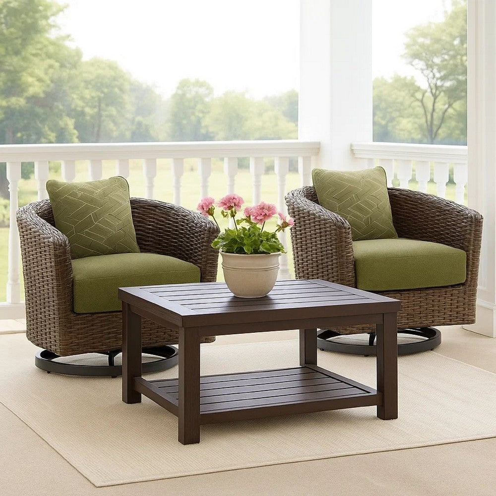 Izon Outdoor Swivel Lounge Chair, Green Polyester, Brown Black Woven -BM328984