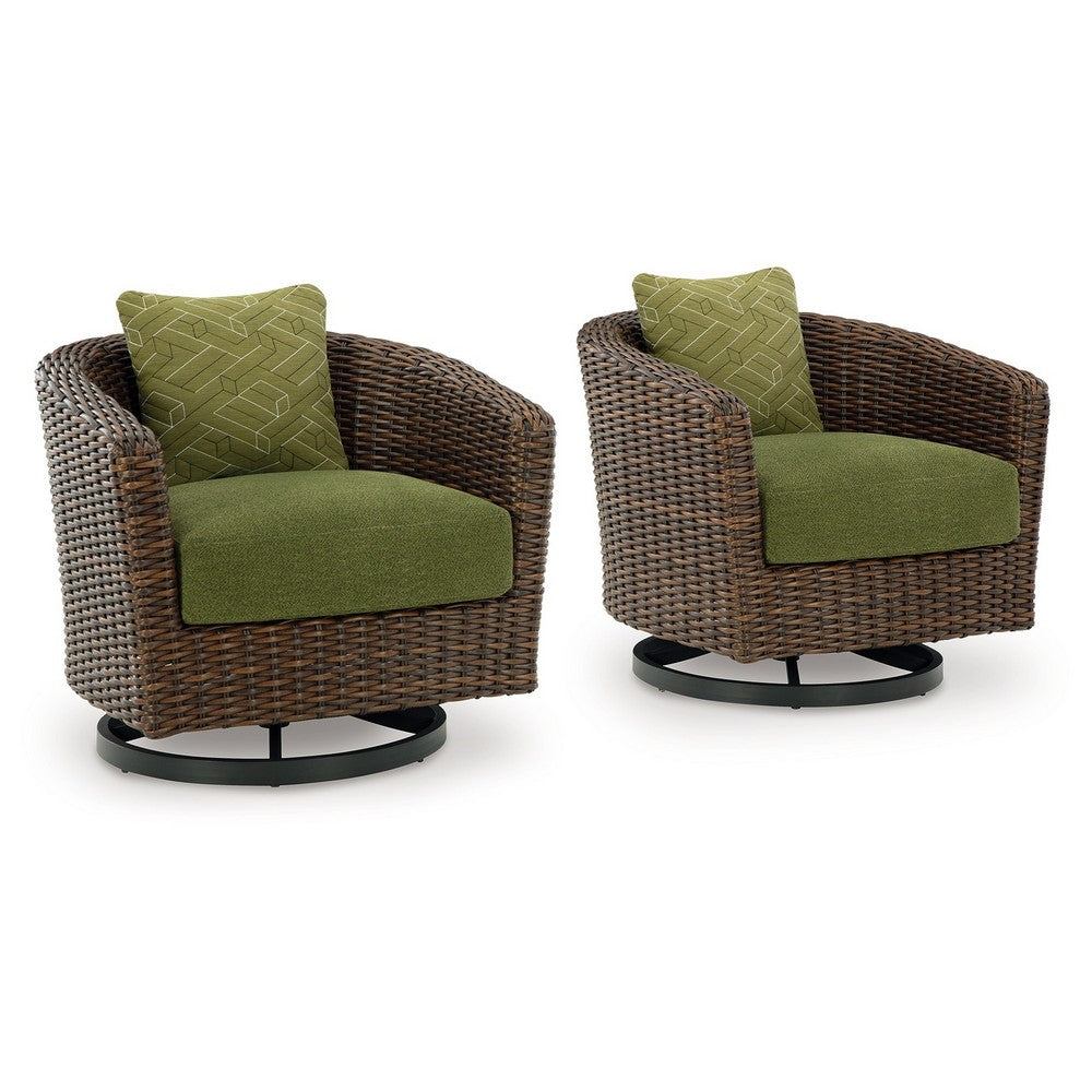 Izon Outdoor Swivel Lounge Chair, Green Polyester, Brown Black Woven -BM328984